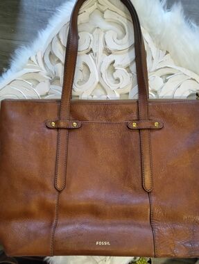 Fossil Brown Leather Tote with Double Shoulder Straps